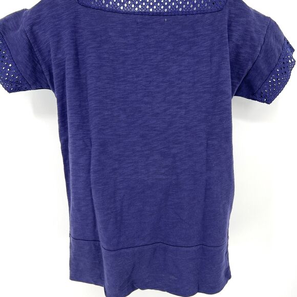 Madewell Navy Blue Eyelet Inset VIGNETTE Shirt Blouse NWT Women's top size XS - Picture 3 of 11